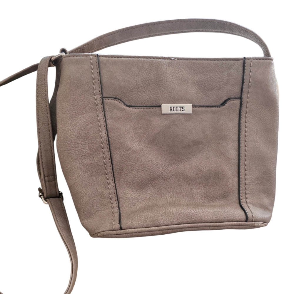 Roots Taupe Genuine Leather Crossbody Bag – Minimalist Shoulder Purse – Adjustab